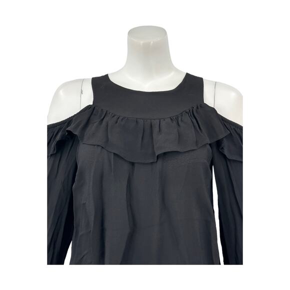 Maeve Anthropologie Top Womens 2 Black Brearly Cold Shoulder Feminine Ruffle - Picture 2 of 8